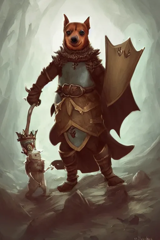 Prompt: cute anthropomorphic fat Pinscher knight wearing a cape and a crown, tiny, small, miniature bear, baby animal, short, pale blue armor, cute and adorable, pretty, beautiful, DnD character art portrait, matte fantasy painting, DeviantArt Artstation, by Jason Felix by Steve Argyle by Tyler Jacobson by Peter Mohrbacher, cinematic lighting