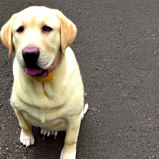 Prompt: yellow lab, fat, happy, 4 k, high quality photo, award - winning