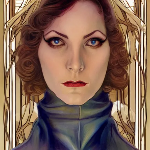 Image similar to a streamline moderne, art nouveau, multi - ethnic and multi - racial portrait in the style of charlie bowater, and in the style of donato giancola, and in the style of charles dulac. intelligent, expressive, very large eyes. symmetry, ultrasharp focus, dramatic lighting, photorealistic digital painting, intricate, elegant, highly detailed, symmetrical.