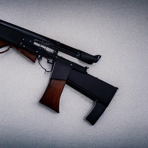 Prompt: A medium shot photograph of an AK-47 against a white background, 4k, ultra HD