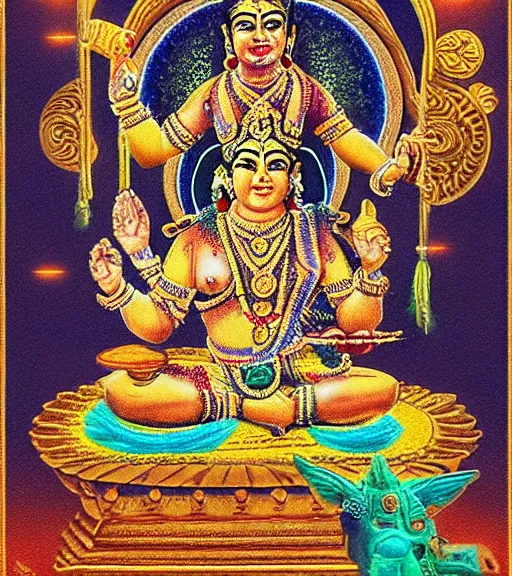 Prompt: mystical hindu god of wealth and money, film photo, grainy, high detail, high resolution