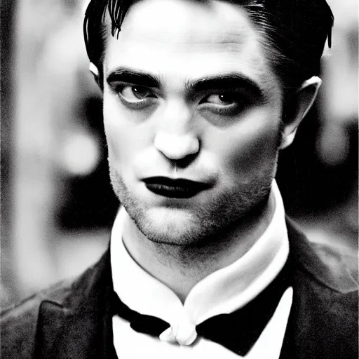 Prompt: Robert Pattinson as Dracula, 1930s film