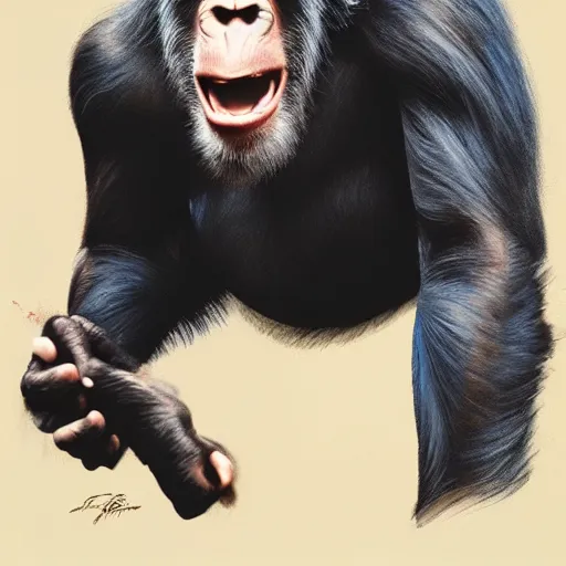 Image similar to Angry Chimpanzee Screaming Portrait, Boris Vallejo, Epic, 8k resolution, ArtStation, Hyperrealistic