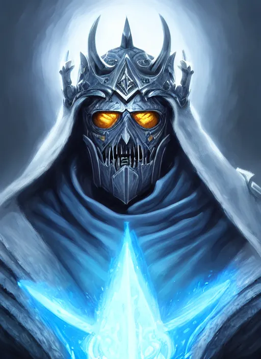 Image similar to portrait painting of lich king, acrylic, daz. detailed, portrait, oil painting, artstation, unreal 5, hd, artgerm, dnd, rpg