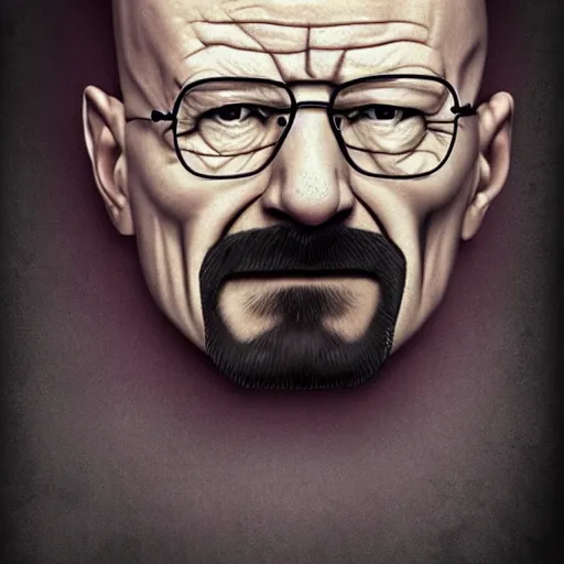 Prompt: realistic photo of walter white in a shape of troll face