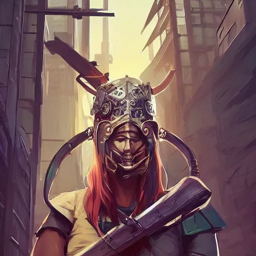 Image similar to cyberpunk viking helmet mask warrior goddess robot ninja fantasy, art gta 5 cover, official fanart behance hd artstation by jesper ejsing, by rhads, makoto shinkai and lois van baarle, ilya kuvshinov, ossdraws