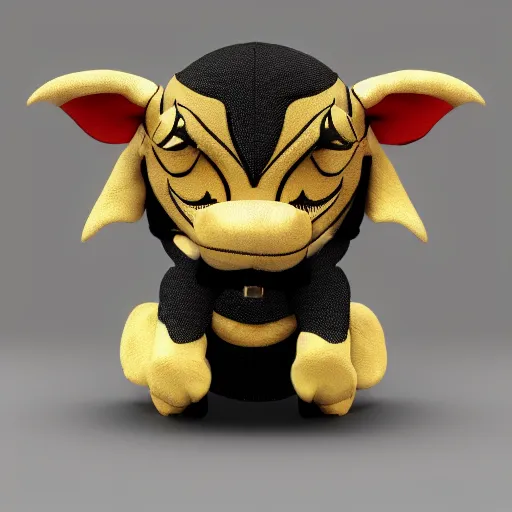 Prompt: a cute fumo plush dragon imp in a traditional patterned black and gold lined uniform, gothic, vray