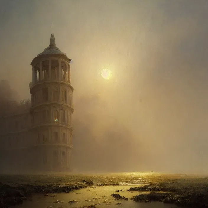 Prompt: a beautiful painting of prypiat by ivan aivazovsky and greg rutkowski and james gurney and frank lloyd and sung choi, in style of impressionnisme. hyper detailed, sharp focus, soft light. unreal engine 5 lumen. ray tracing, sci fi. trending on artstation. oil on canvas