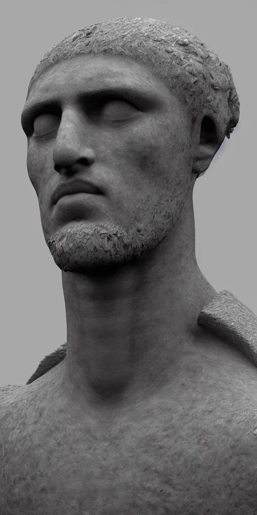 Prompt: 3d bust of a roman mans head floating, made of stone, mystical, fog, octane render, 4k