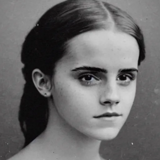 Prompt: A photo of Emma Watson. 1860s photograph