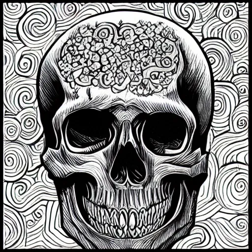 Prompt: A skull with lots of spirals in the style of junji ito