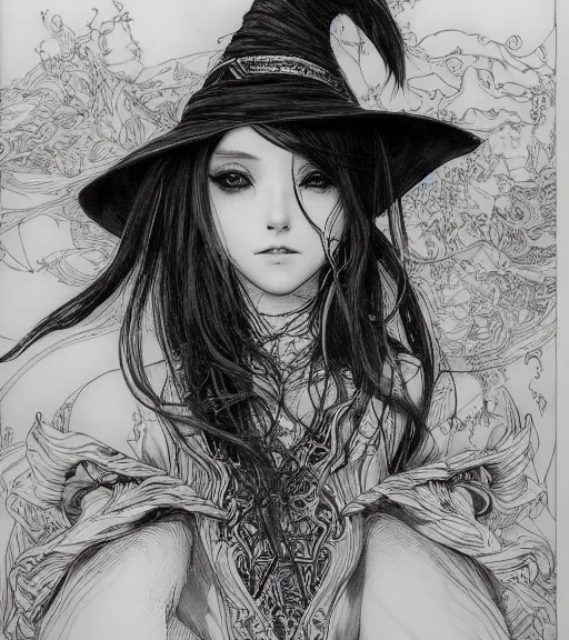 anime woman, pen and ink, intricate line drawings, art
