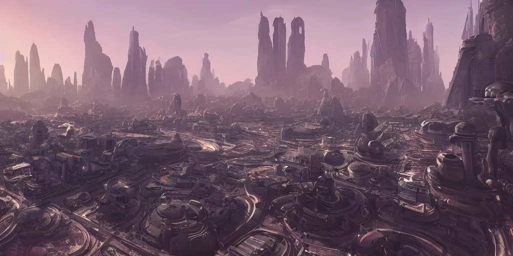 Image similar to a city on an alien planet, cinematic lighting, detailed oil painting, unreal 5 render, 8k