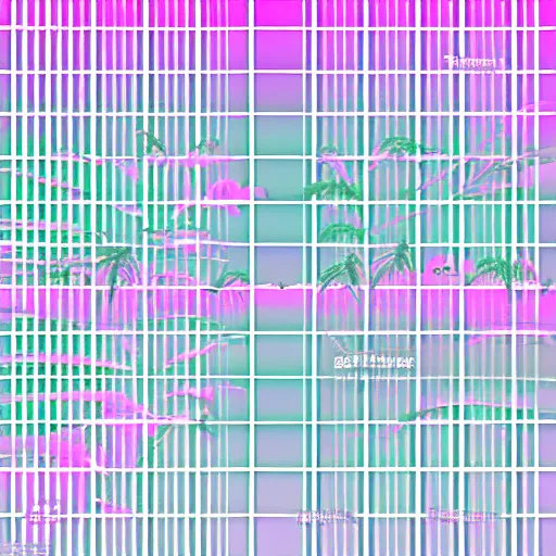 Image similar to retro vaporwave sunset skyline grid palm trees purple and pink bing chilling