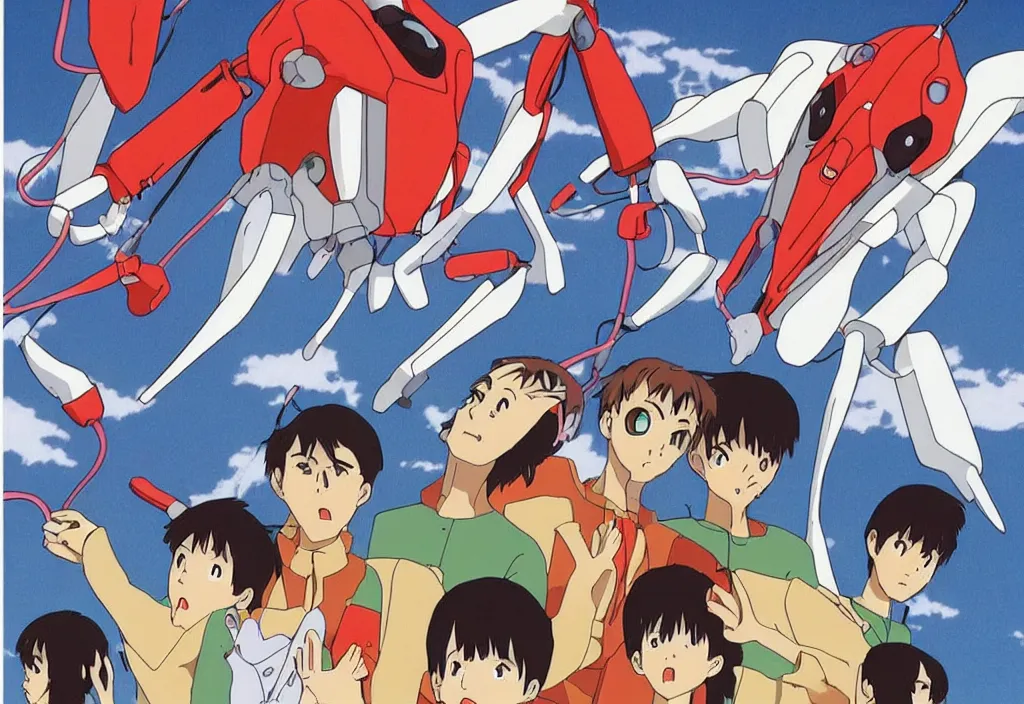 Image similar to a scene from evangelion in studio ghibli style
