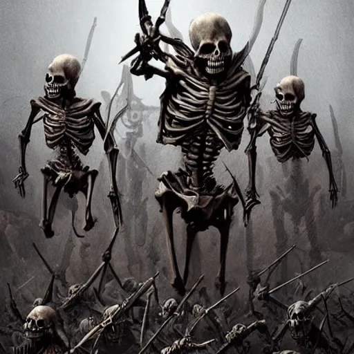 Image similar to An army of skeleton warriors, realistic, digital art, trending on artstation