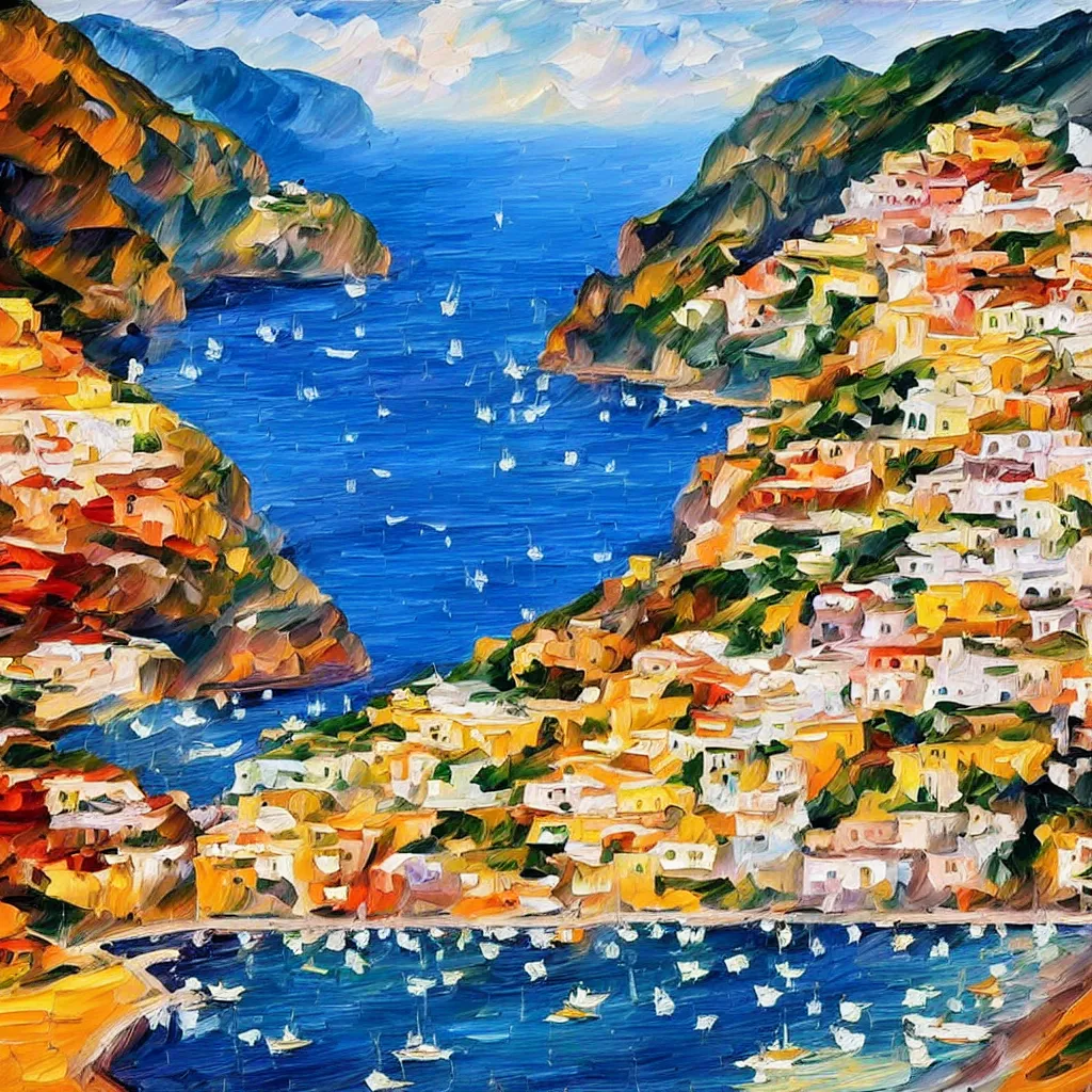 Image similar to Oil painting of the Positano Coast by Leonid Afremov