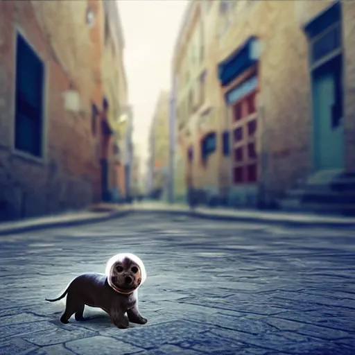 Prompt: isometric digital art, ultra realistic, puppy with a jetpack in a city alleyway, cinematic