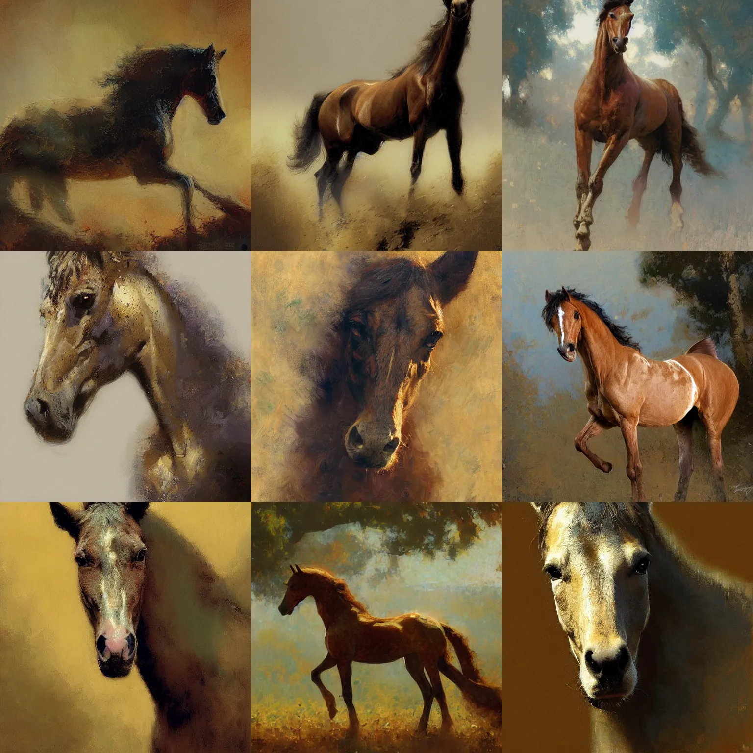 Prompt: a brave but skinny horse, dappled, animal portrait by craig mullins, gaston bussiere