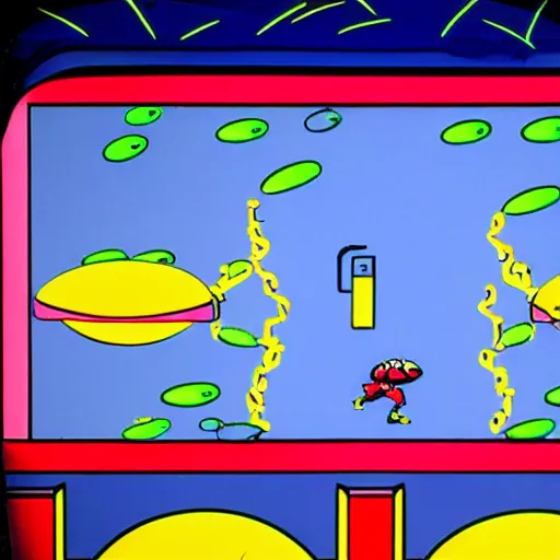 Prompt: A flying bug trying to dodge between raindrops in a 1980s arcade game