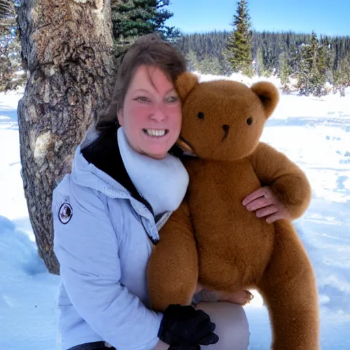 Prompt: real photo of marsha and the bear