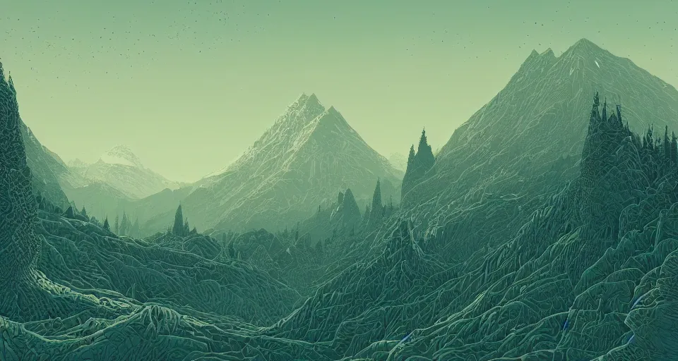 Prompt: a beautiful landscape with trees and mountains, by kilian eng