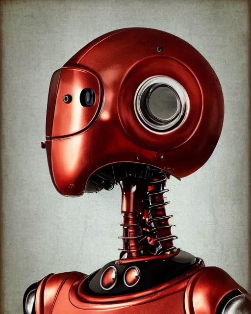 Prompt: realistic portrait of a vintage robot