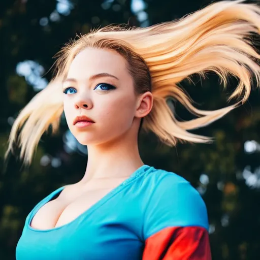 Image similar to sydney sweeney as android 1 8 dragon ball z, dslr photo, 8 5 mm f / 1. 8