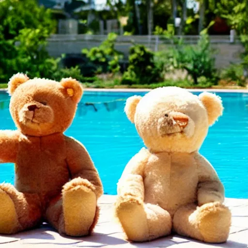 Image similar to teddy bears playing in the pool