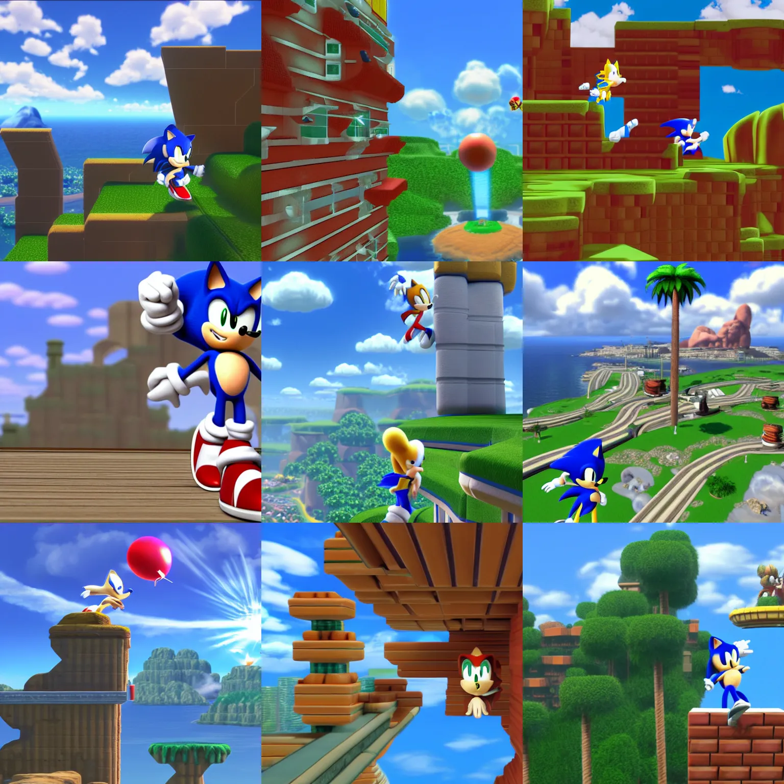 Prompt: sonic the hedgehog pointing up in the sky, computer graphics by miyamoto, featured on deviantart, sots art, rendered in maya, xbox 3 6 0 graphics, 2 d game art