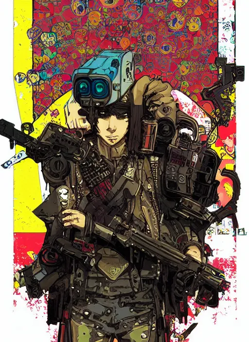 Image similar to cyberpunk mercenary portrait illustration, pop art, splash painting, art by geof darrow, ashley wood, alphonse mucha, makoto shinkai