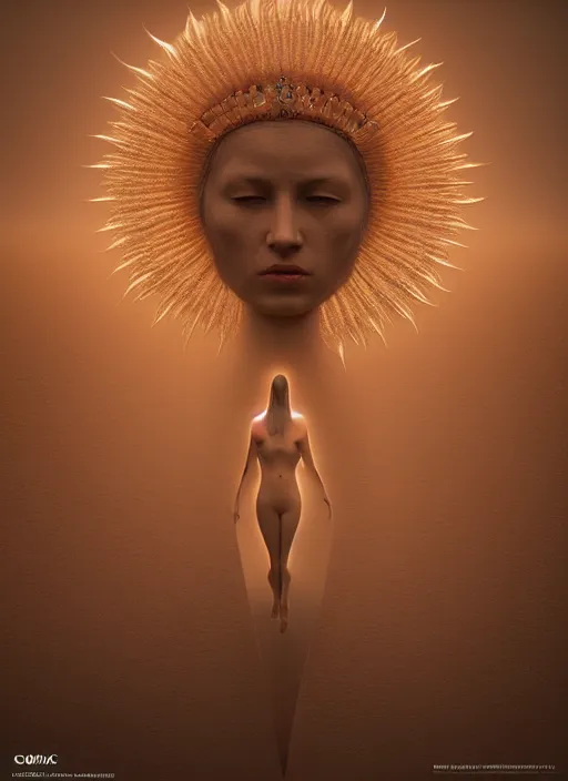 Image similar to CGI, HYPER REALISTIC VFX SIMULATION of THE QUEEN OF THE SUN BY ZDZISŁAW BEKSIŃSKI, HIGHLY INTRICATELY DETAILED 3D OCTANE RENDER