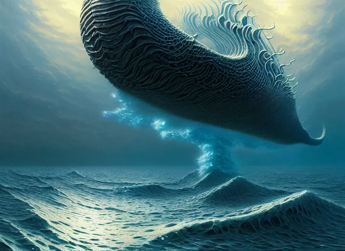 Image similar to a hyper - detailed 3 d render of aquatic - animals of the cresting waves, surrealism!!!!! surreal concept art, lifelike, photorealistic, digital painting, aesthetic, smooth, sharp focus, artstation hd, by greg rutkowski, bruce pennington, valentina remenar and asher duran,