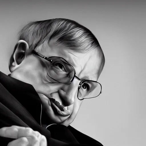 Prompt: a portrait of Stephen Hawking, hyper realism, studio lighting, professional,