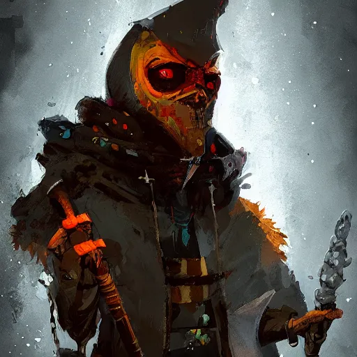 Image similar to dungeon master character portrait, by Ismail Inceoglu, puppet master, controller, wearing hood, digital art, brushstrokes