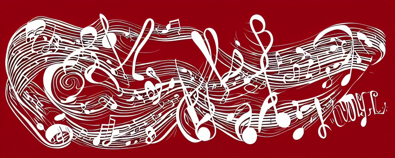 Prompt: coffee and music, line art, vector, logo, simple, red and white,