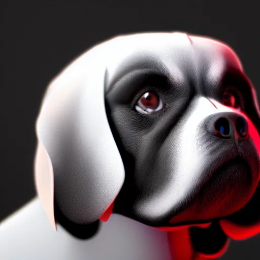 Image similar to photorealistic render of dog darth vader, blender, artstation, octane