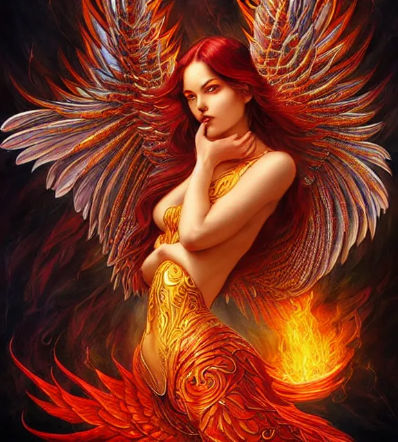 Image similar to phoenix with fiery wings, intricate, digital art by artgerm and karol bak, sakimi chan