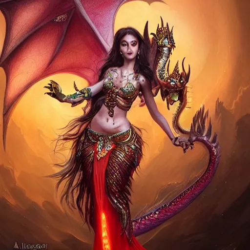 Prompt: photo of a cute female bellydancer dragon with 6 arms, anthropomorphic dragon, dragon face, stunning 3 d render, ultra real, masterpiece, glowing holy aura by aleski briclot and magali villeneuve