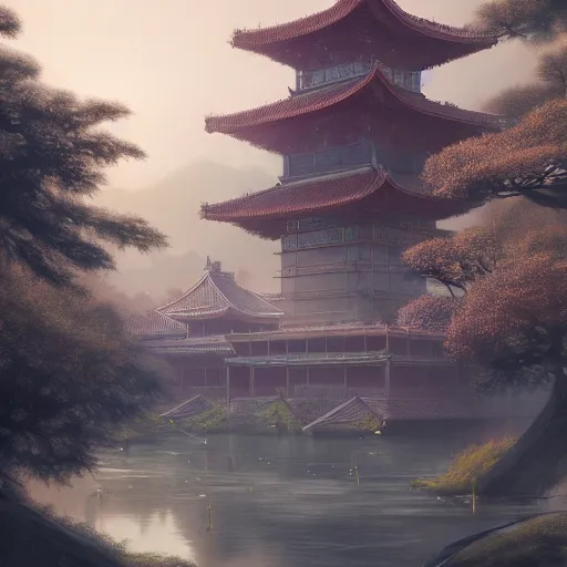 Image similar to beautiful render of tang dynasty, palaceby andreas rocha and greg rutkowski, trending on artstation, unreal engine, 8 k hd wallpaperjpeg artifact, blur, artfact