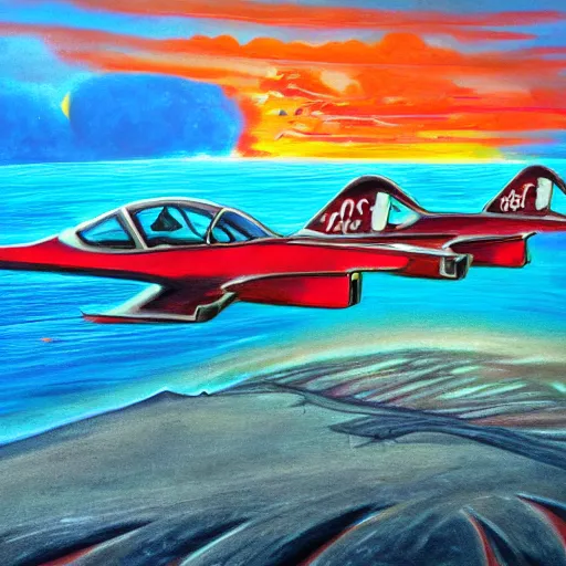 Image similar to sunrise in paradisiacal bay next to winged red panthers, art, concept art, painting