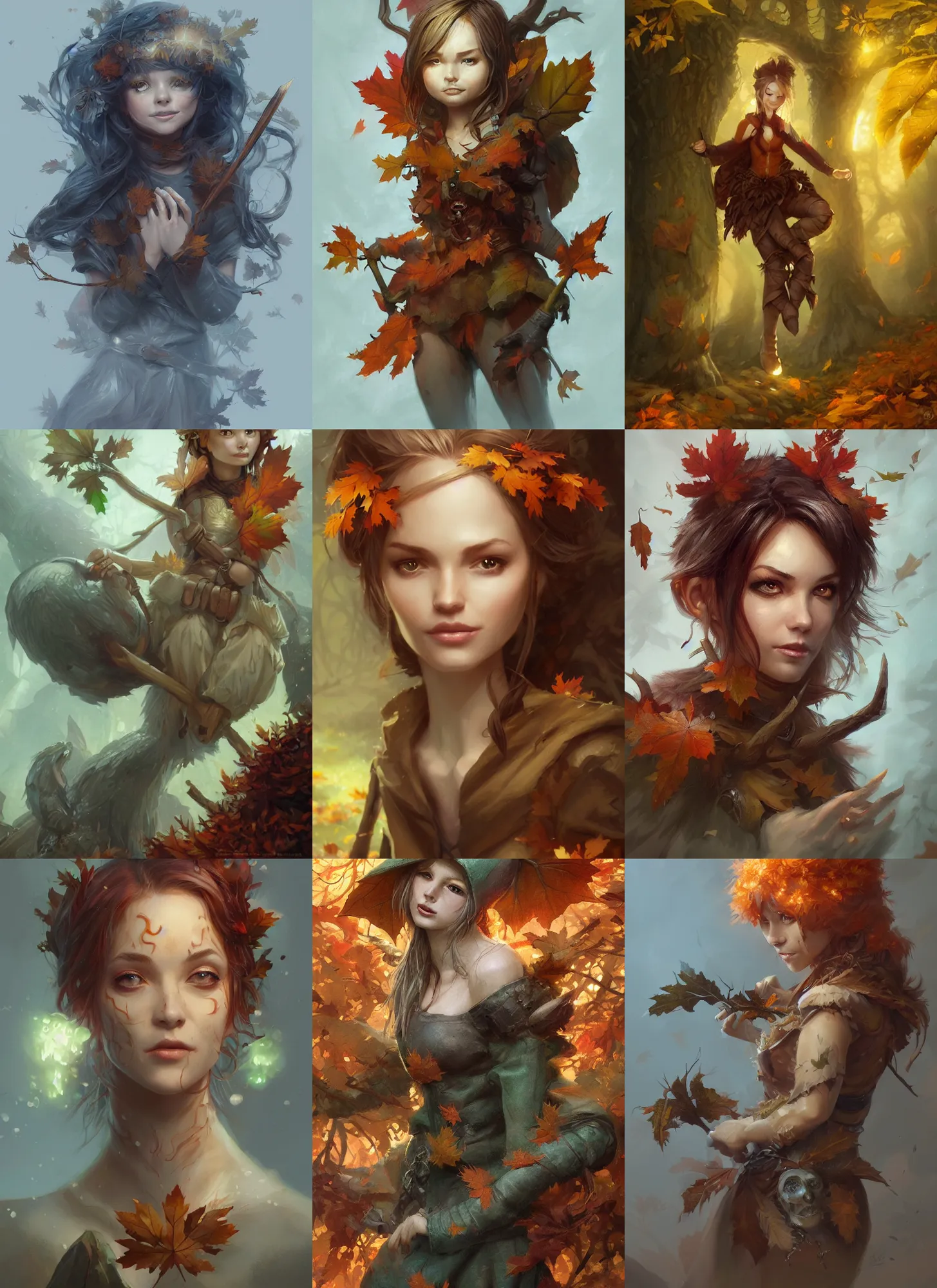 Prompt: cute autumnal sprite, d & d, fantasy, portrait, highly detailed, digital painting, trending on artstation, concept art, sharp focus, illustration, art by artgerm and greg rutkowski and magali villeneuve