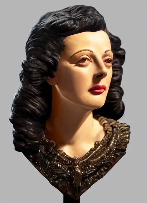Image similar to high intricate bust of an hedy lamarr 1 9 4 0 carved from wood in baroque style, studio light, maria panfilova, andrea savchenko, mike kime, ludovic plouffe, qi sheng luo, oliver cook, trending on artstation