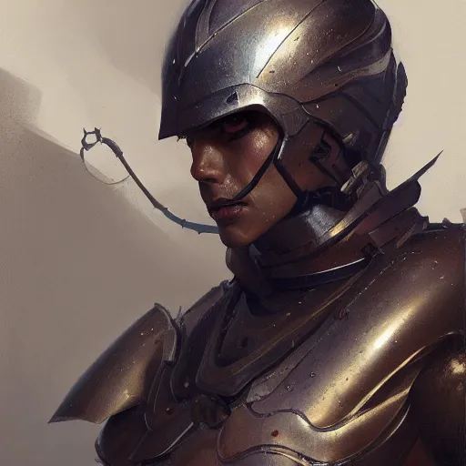 Prompt: ! dream portrait of a drag queen in battle armor by greg rutkowski, young, manly, attractive, strong, older brother vibes, highly detailed portrait, scifi, digital painting, artstation, concept art, smooth, sharp focus illustration, artstation hq