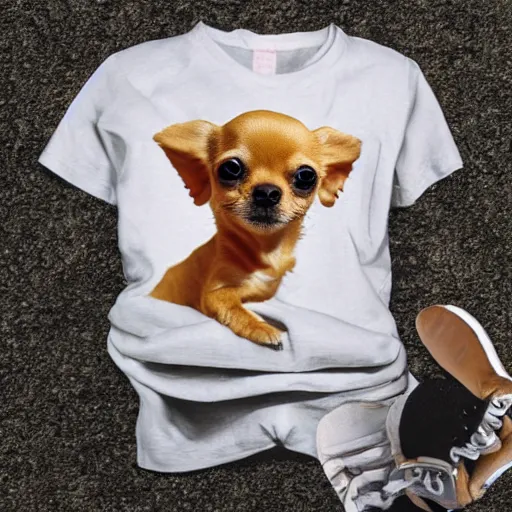 Prompt: a honey colored chihuahua puppy Showing off her streetwear , Oil pain