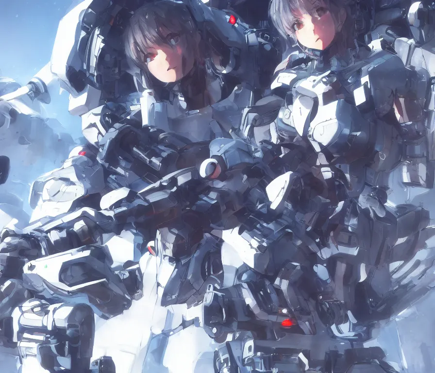 Image similar to girl from azur lane with a large mech, futuristic, beautiful collaborative painting by yoji shinkawa, greg ruthowski, alphonse murac, ultrafine detail, 4 k, 8 k, artstation