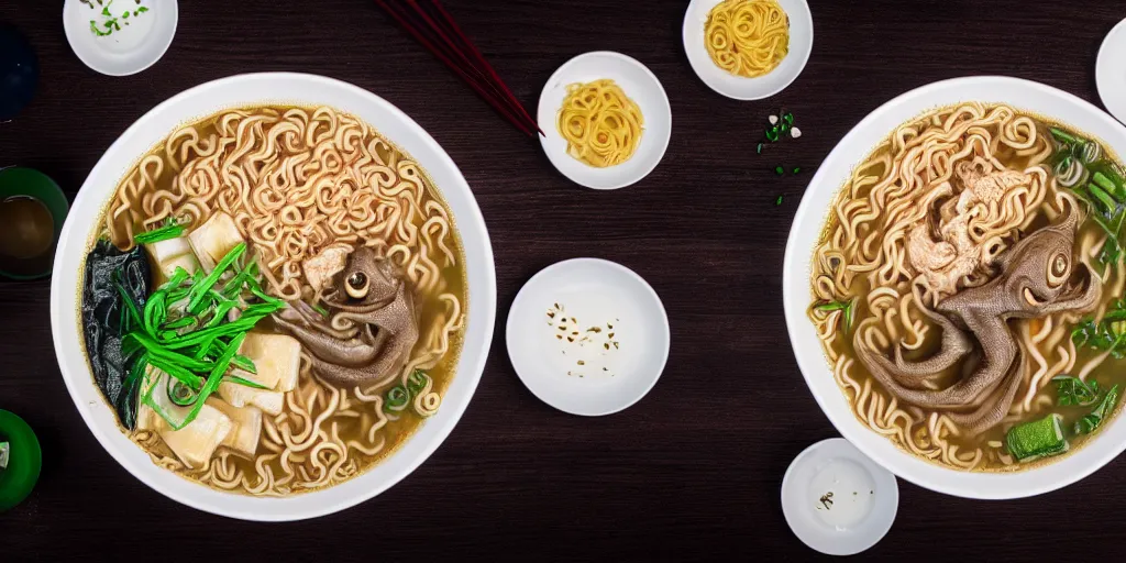 Image similar to Cthulhu eating ramen 8k