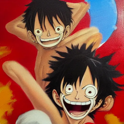 Prompt: monkey d. luffy oil - on - canvas painting, inspired by emanuel leutze