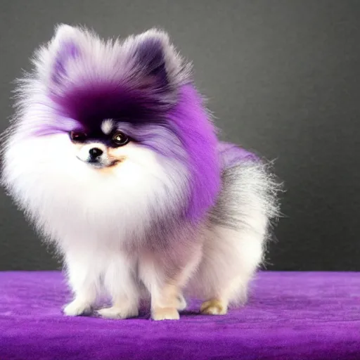 Prompt: purple pomeranian with bat wings