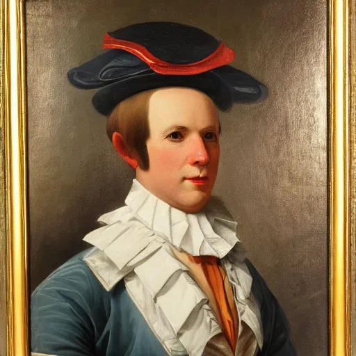 Prompt: a head and shoulders portrait painting of an anthropomorphic duck wearing a colonial outfit without a hat looking off camera, a character portrait, neoclassicism, oil on canvas